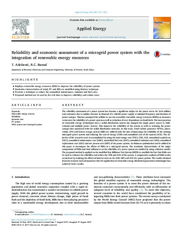 (PDF) Reliability and economic assessment of a microgrid power system ...
