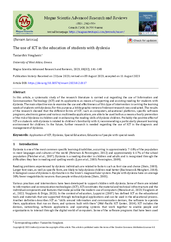 (PDF) The use of ICT in the education of students with dyslexia