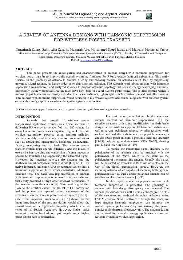 (PDF) A Review of Antenna Designs with Harmonic Suppression for ...