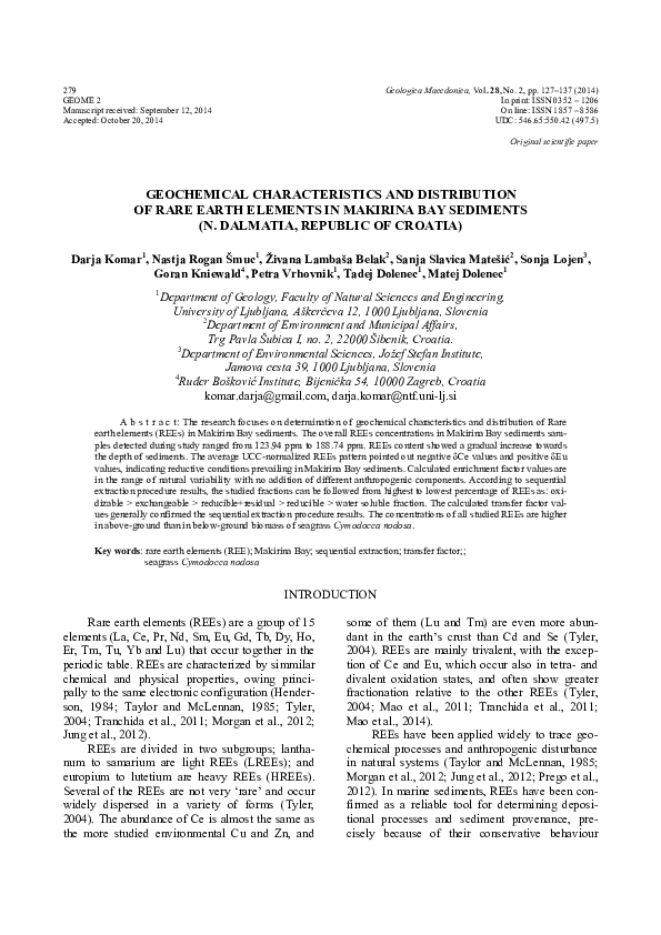 (PDF) Geochemical Characteristics and Distribution of Rare Earth ...