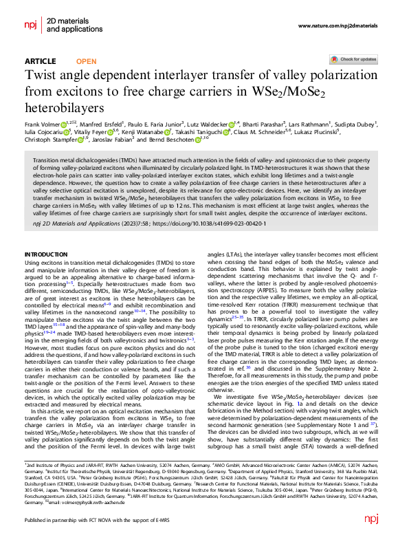 (PDF) Twist angle dependent interlayer transfer of valley polarization ...