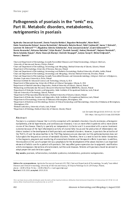 (PDF) Pathogenesis of psoriasis in the “omic” era. Part III. Metabolic ...
