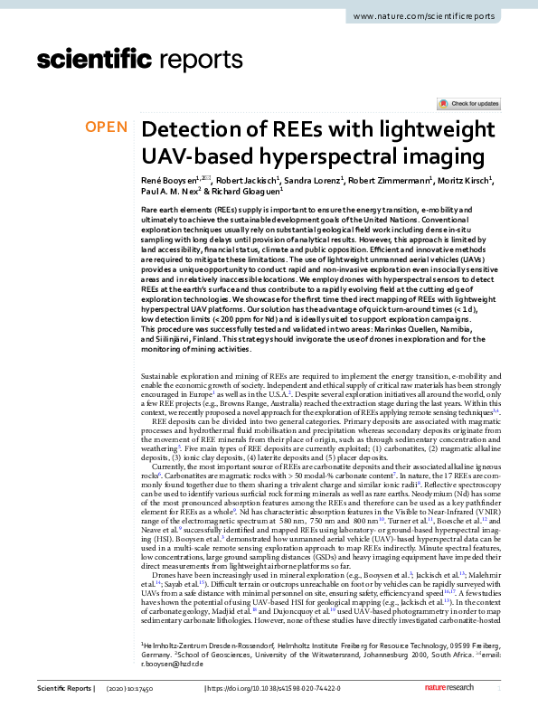 (PDF) Detection of REEs with lightweight UAV-based hyperspectral imaging