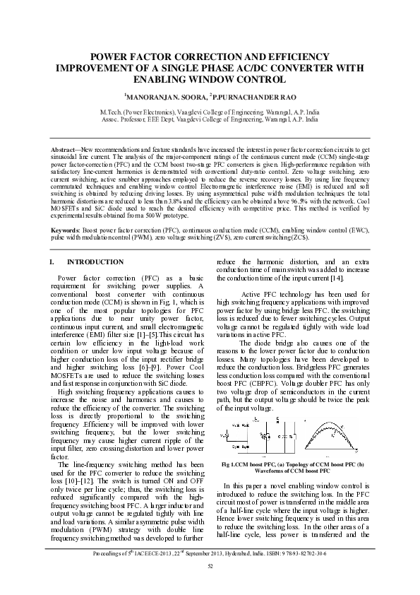 (PDF) Power Factor Correction And Efficiency Improvement Of A Single ...