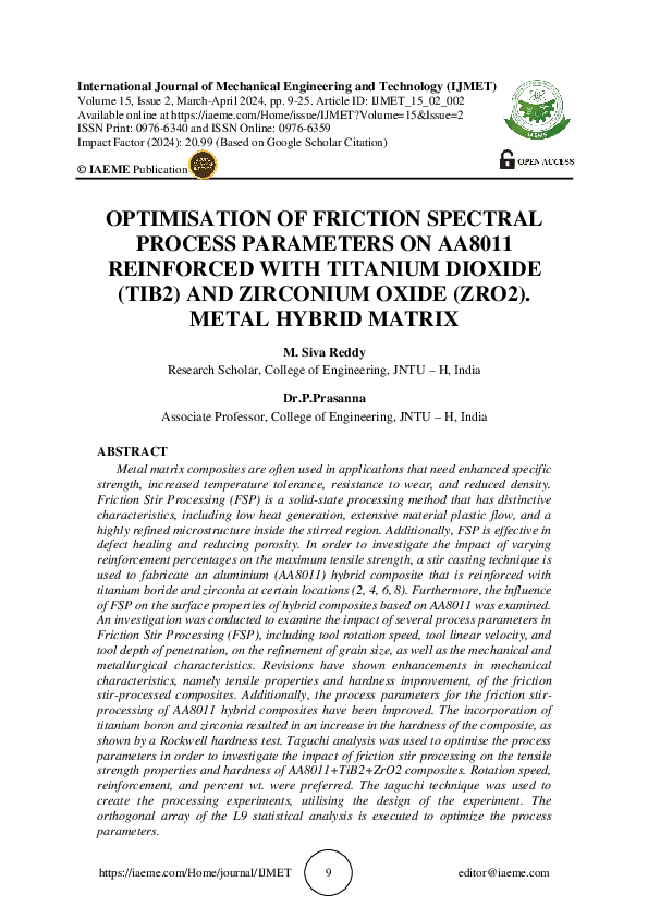 (PDF) OPTIMISATION OF FRICTION SPECTRAL PROCESS PARAMETERS ON AA8011 ...