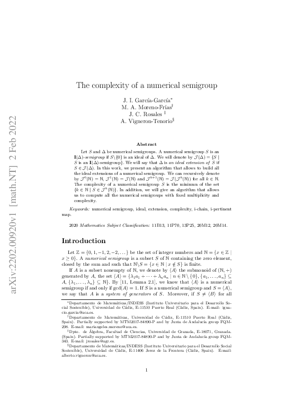 (PDF) The complexity of a numerical semigroup