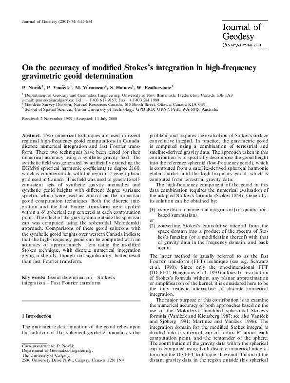 (PDF) On the accuracy of modified Stokes's integration in high ...
