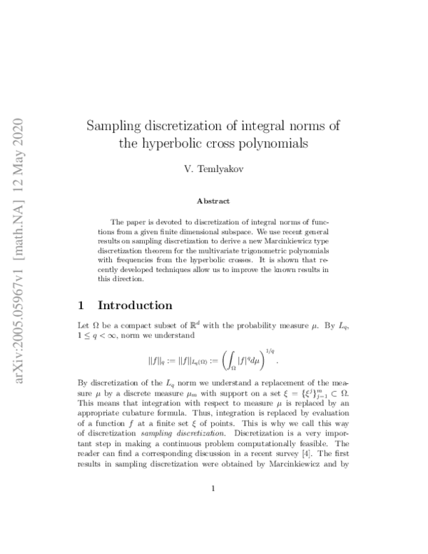 (PDF) Sampling discretization of integral norms of the hyperbolic cross ...
