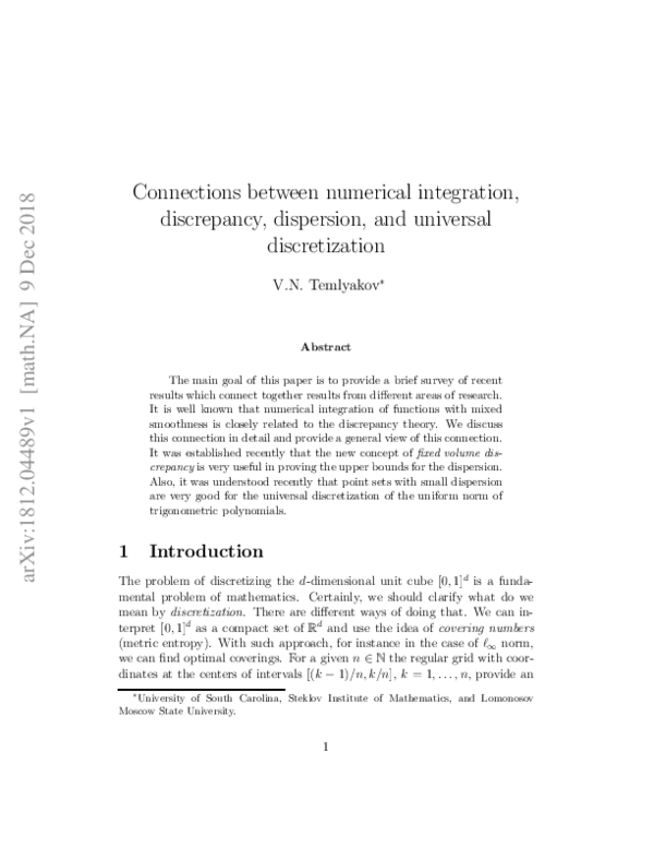 (PDF) Connections between numerical integration, discrepancy ...