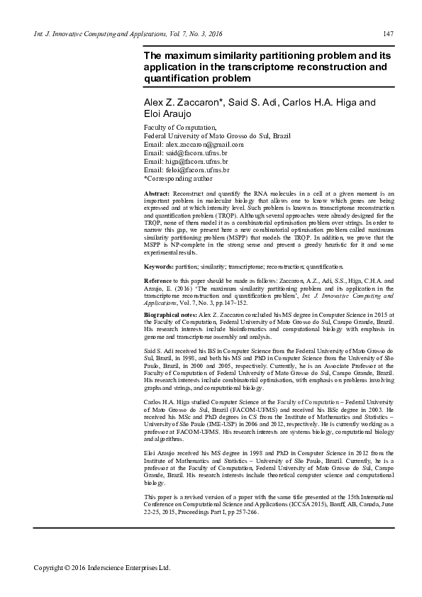 (PDF) The maximum similarity partitioning problem and its application ...