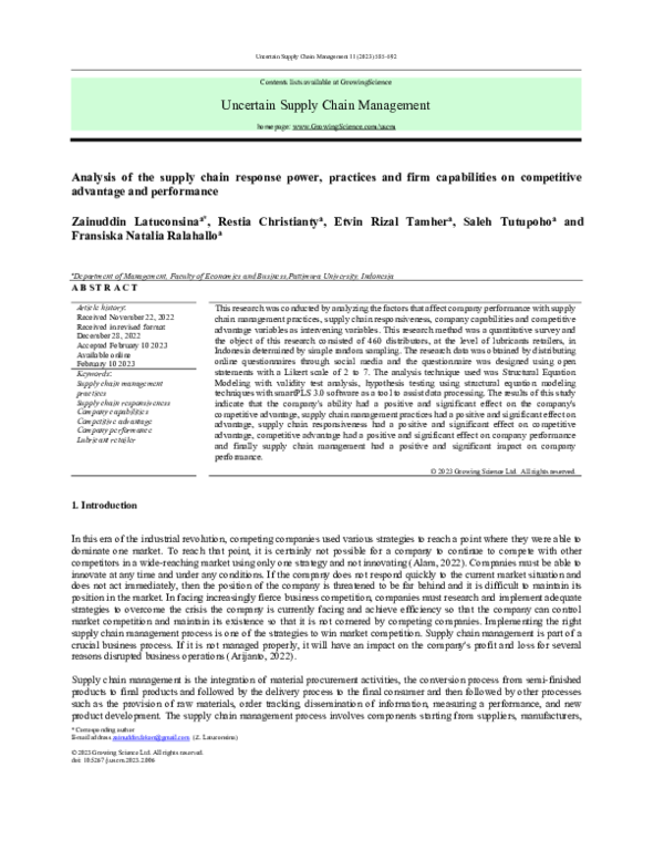 (PDF) Analysis of the supply chain response power, practices and firm ...