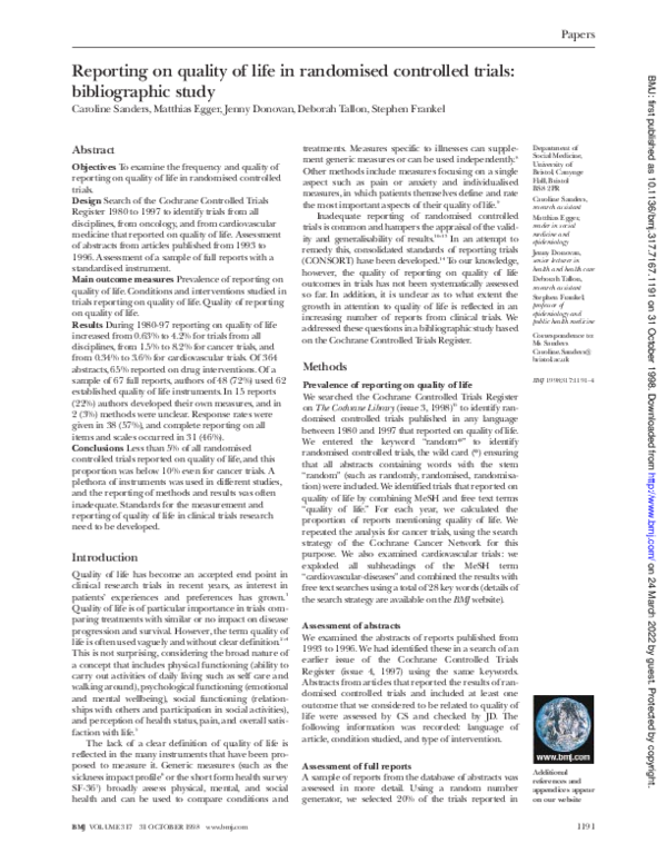 (PDF) Reporting on Quality of Life in Randomised Controlled Trials in ...