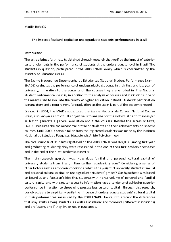 (PDF) The impact of cultural capital on undergraduate students ...