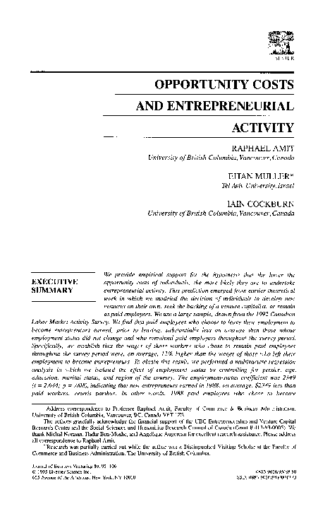 Opportunity costs and entrepreneurial activity