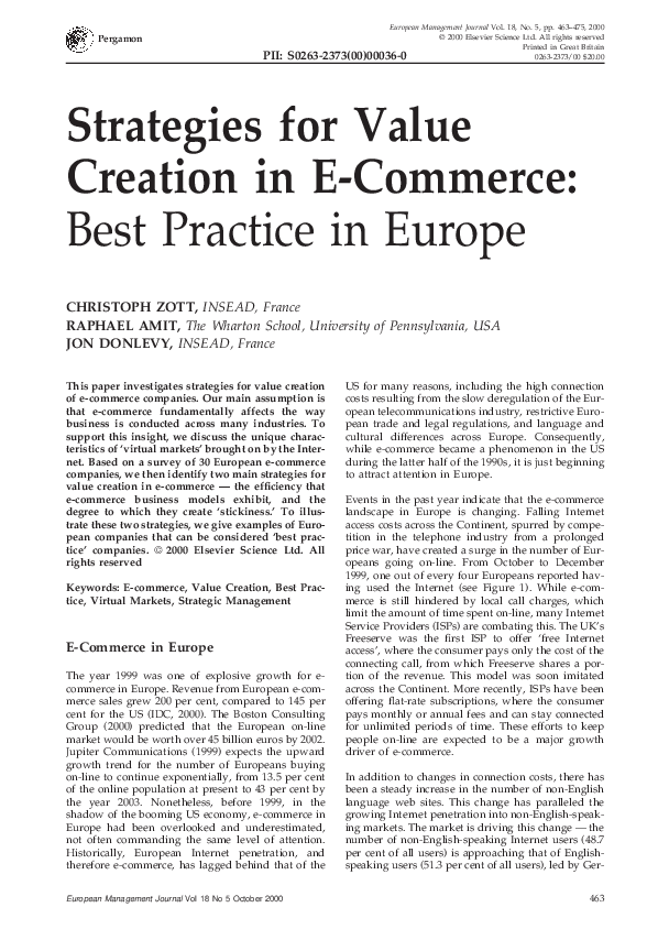 (PDF) Strategies for value creation in e-commerce