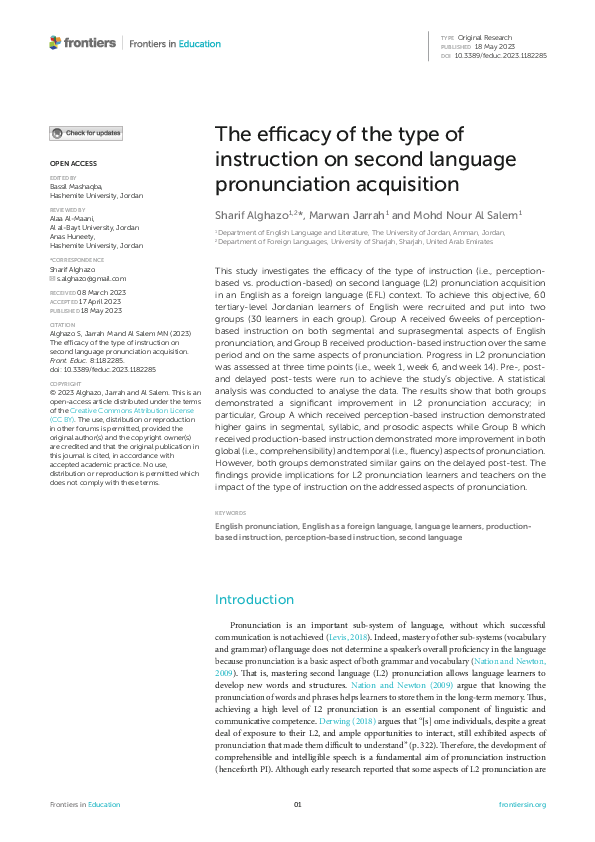 (PDF) The efficacy of the type of instruction on second language ...