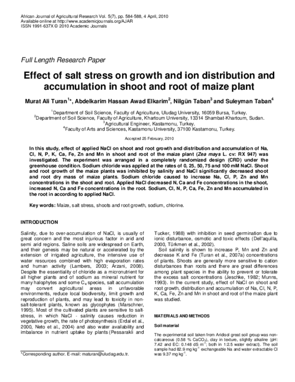 (PDF) Effect of salt stress on growth and ion distribution and ...