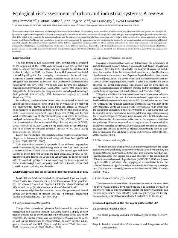 (PDF) Ecological risk assessment of urban and industrial systems: A review