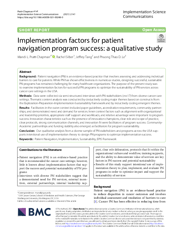 (PDF) Implementation factors for patient navigation program success: a ...