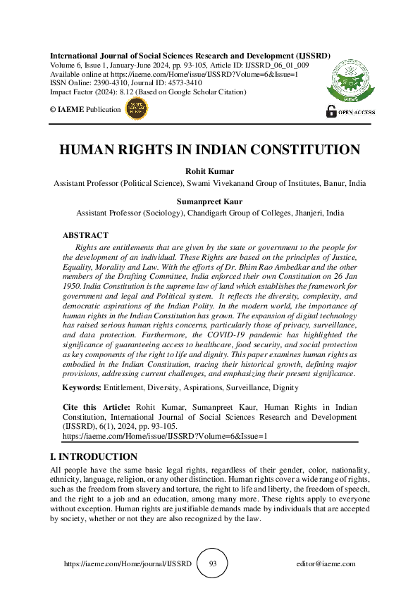 (PDF) HUMAN RIGHTS IN INDIAN CONSTITUTION