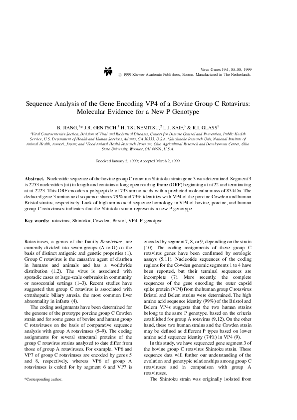 (PDF) Sequence analysis of the gene encoding VP4 of a bovine group C ...