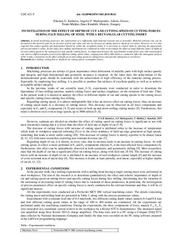 (PDF) Investigation of the Effect of Depth of Cut and Cutting Speed on ...