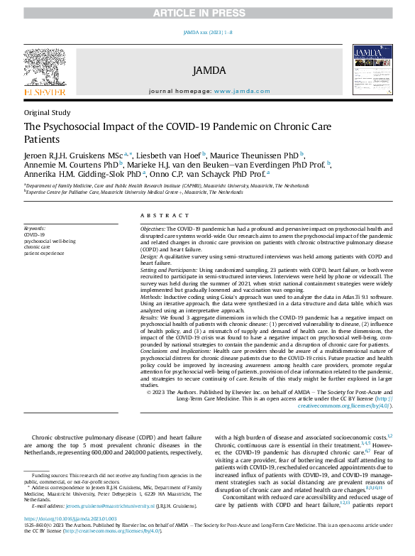 (PDF) The Psychosocial Impact of the COVID-19 Pandemic on Chronic Care ...