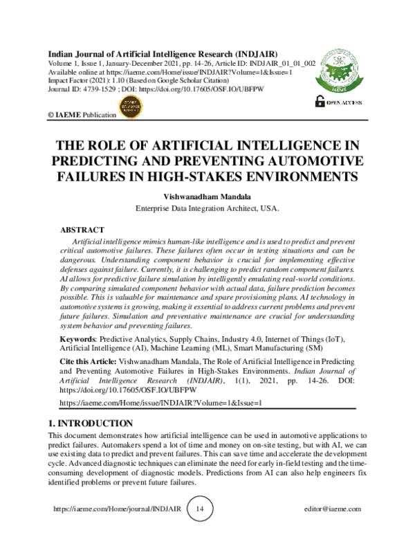 (PDF) THE ROLE OF ARTIFICIAL INTELLIGENCE IN PREDICTING AND PREVENTING ...