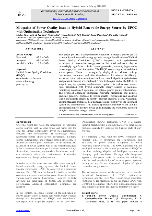 (PDF) Mitigation of Power Quality Issue in Hybrid Renewable Energy ...