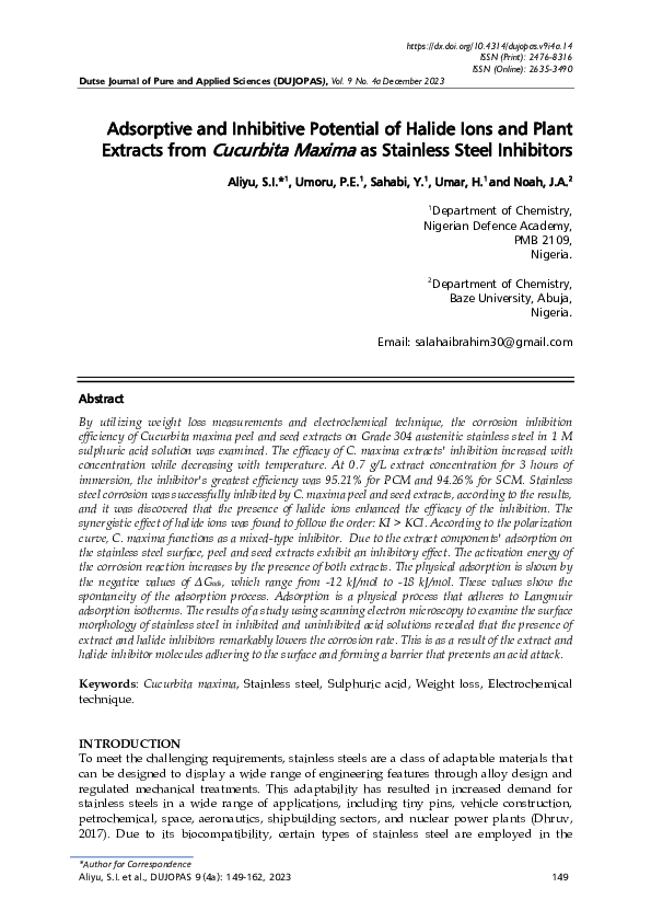 (PDF) Adsorptive and Inhibitive Potential of Halide Ions and Plant ...
