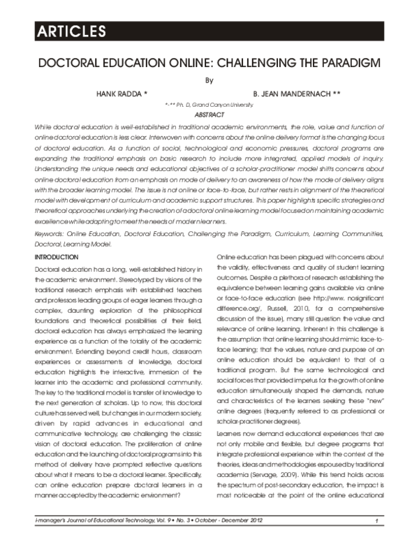 Visual Reference: Pdf Doctoral Education Online Challenging The Paradigm