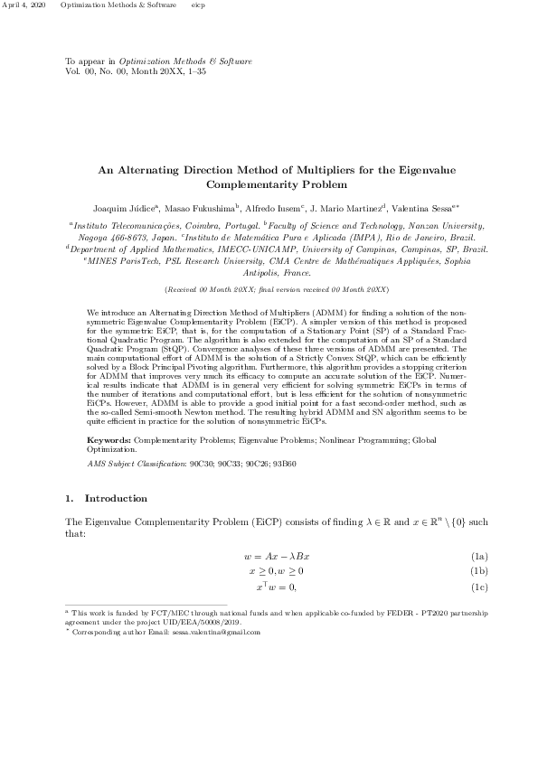 (PDF) An alternating direction method of multipliers for the eigenvalue ...