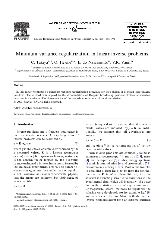 (PDF) Minimum variance regularization in linear inverse problems