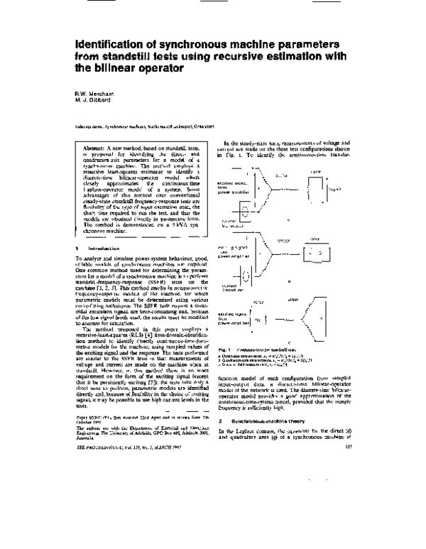 (PDF) Identification of synchronous machine parameters using a multiple ...