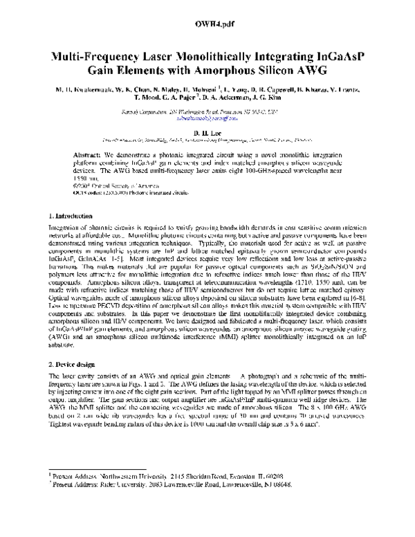 (PDF) Multi-frequency laser monolithically integrating InGaAsP gain ...