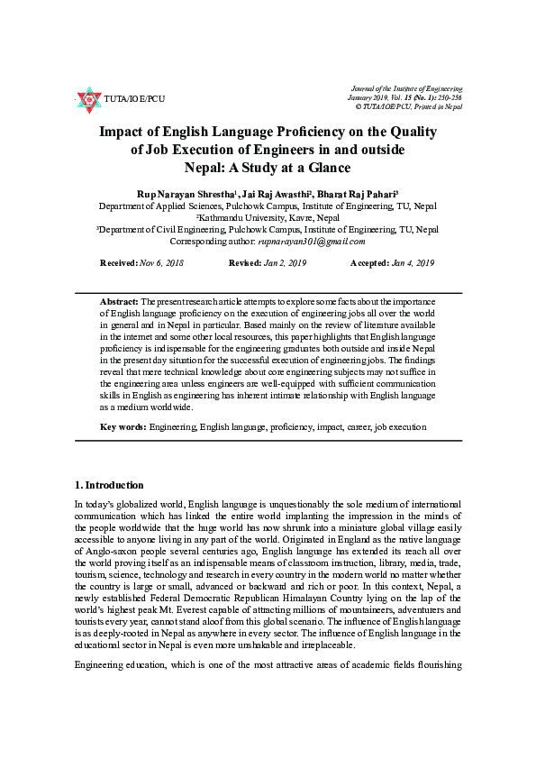 (PDF) Impact of English Language Proficiency on the Quality of Job ...