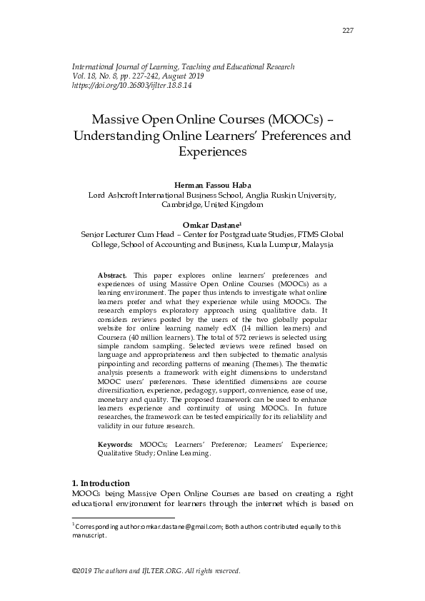 (PDF) Massive Open Online Courses (MOOCs) â€“ Understanding Online ...