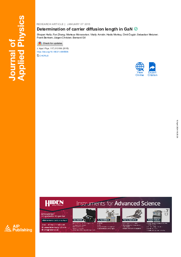 (PDF) Determination of carrier diffusion length in GaN