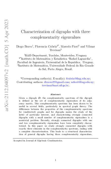 (PDF) Characterization of digraphs with three complementarity eigenvalues