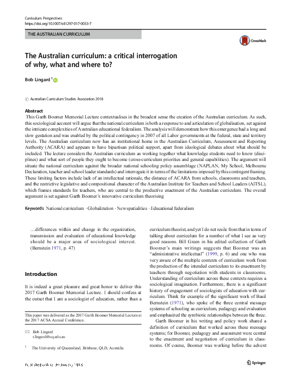 (PDF) The Australian curriculum: a critical interrogation of why, what ...