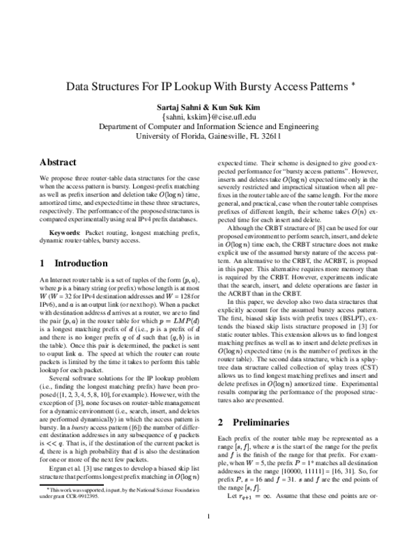 (PDF) Data Structures For IP Lookup With Bursty Access Patterns