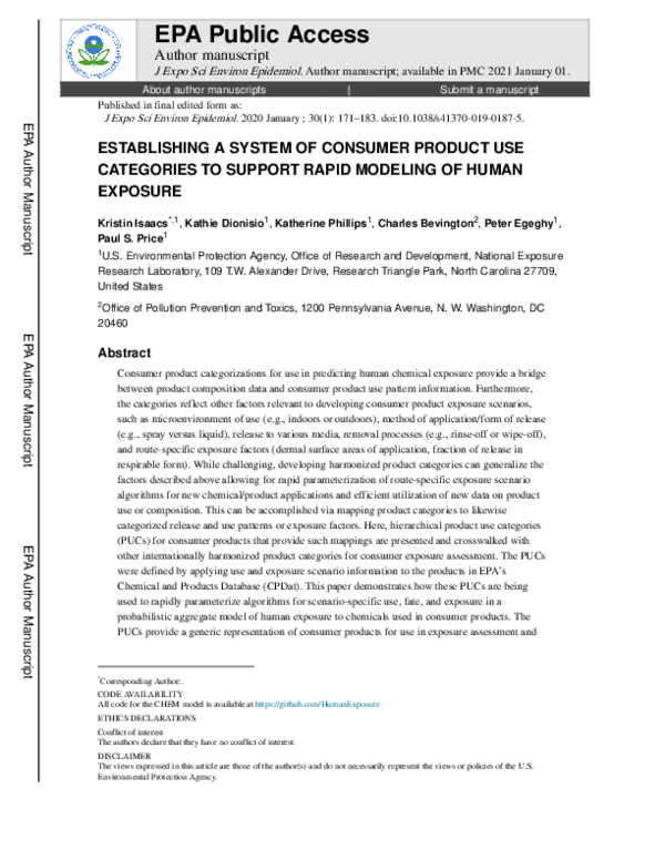 (PDF) Establishing a system of consumer product use categories to ...