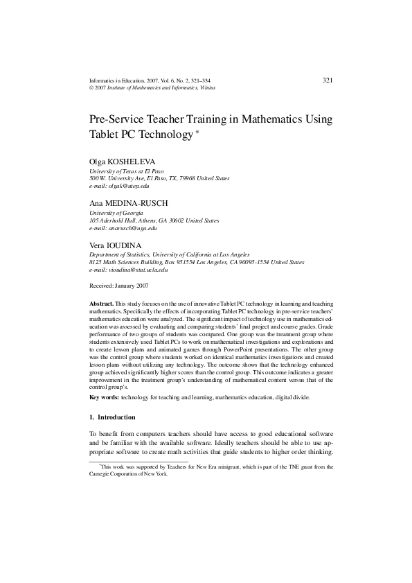 (PDF) Pre-Service Teacher Training in Mathematics Using Tablet PC ...