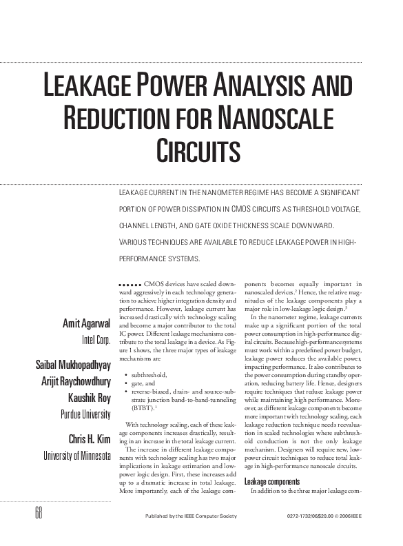 (PDF) Leakage Power Analysis and Reduction for Nanoscale Circuits