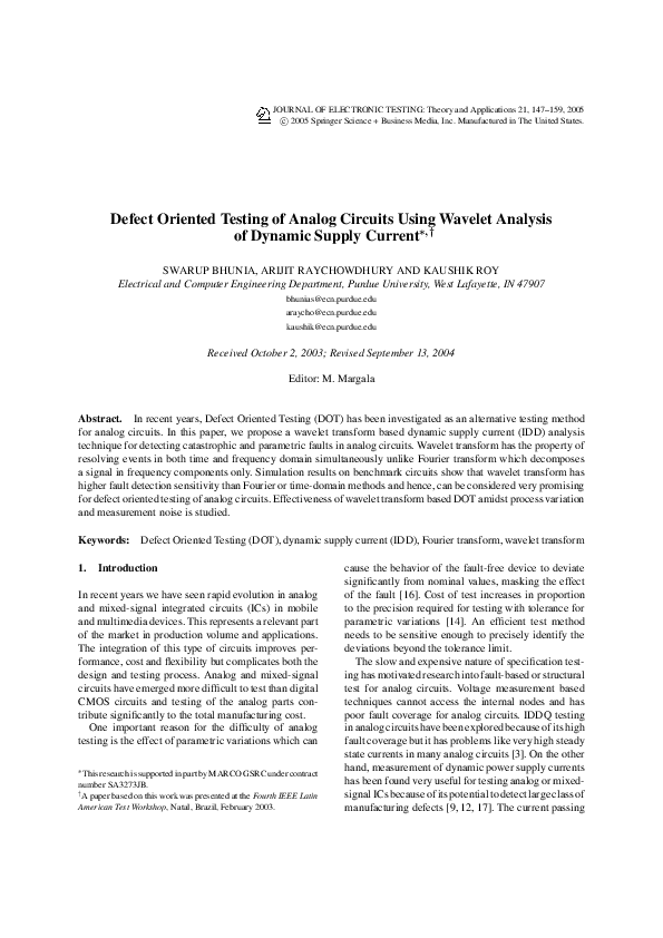 (PDF) Defect Oriented Testing of Analog Circuits Using Wavelet Analysis ...