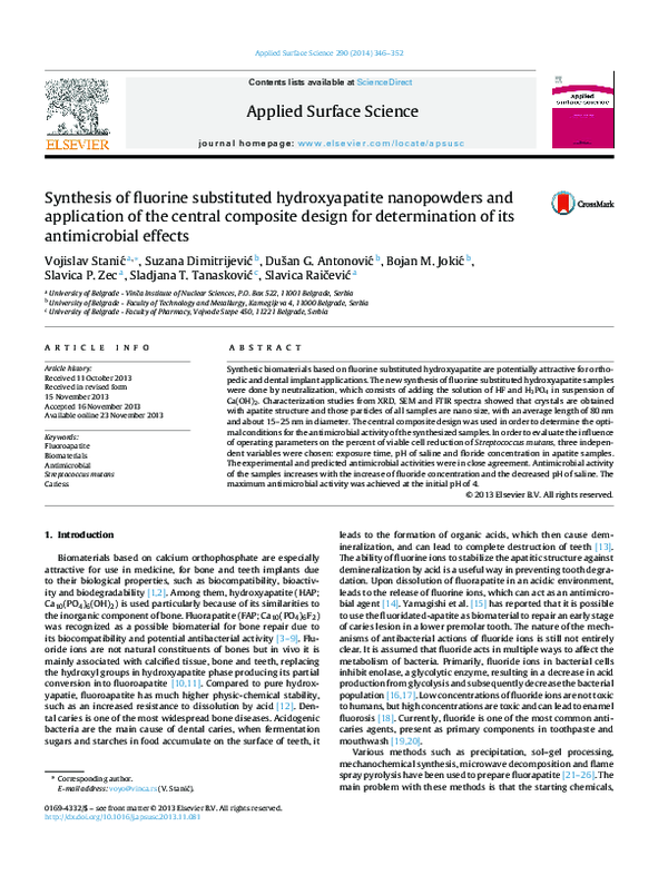 (PDF) Synthesis of fluorine substituted hydroxyapatite nanopowders and ...