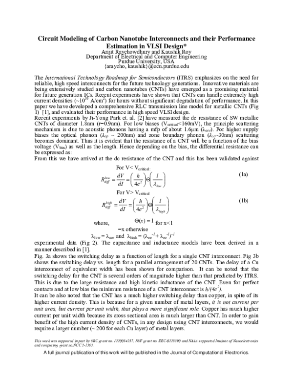 (PDF) Circuit modeling of carbon nanotube interconnects and their ...