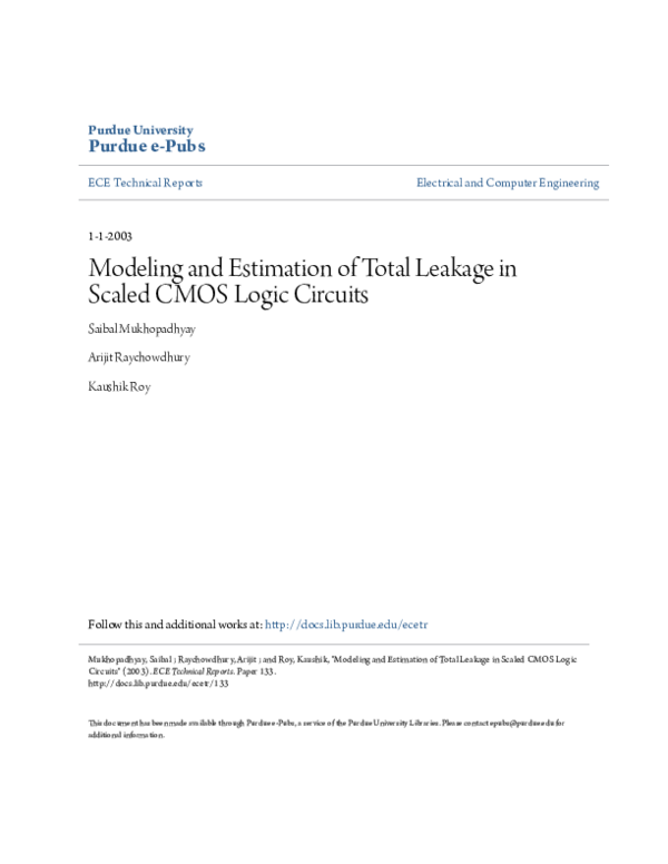 (PDF) Modeling and estimation of total leakage in scaled CMOS logic ...