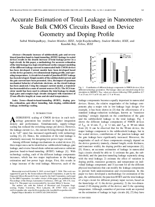 (PDF) Accurate estimation of total leakage in nanometer-scale bulk CMOS ...