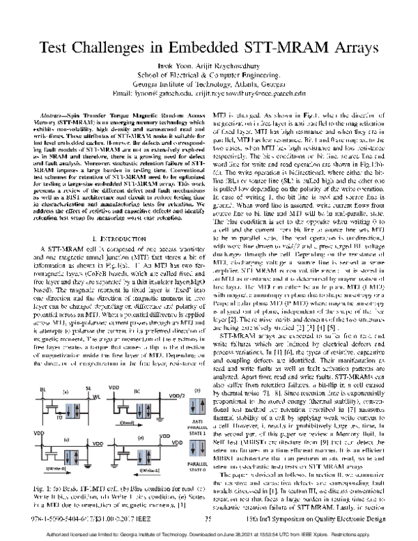 (PDF) Test challenges in embedded STT-MRAM arrays